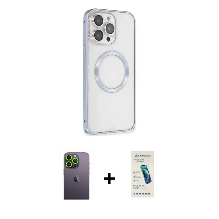 MARSİLYAN™- iPhone 13 Pro Max Kılıf Ahenk Işık Serisi - Şeffaf Pasifik Cam Ekran Koruyucu + Neon Fosforlu Kamera Lens - YL