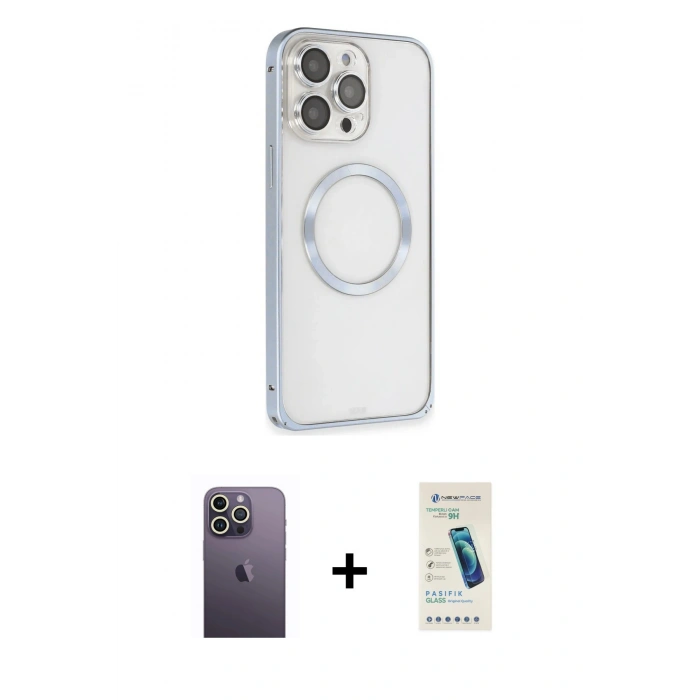 MARSİLYAN™- iPhone 13 Pro Max Kılıf Ahenk Işık Serisi - Şeffaf Pasifik Cam Ekran Koruyucu + Neon Fosforlu Kamera Lens - BZ