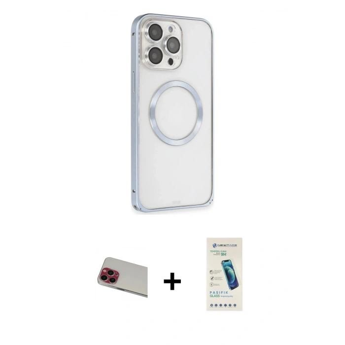 MARSİLYAN™- iPhone 13 Pro Max Kılıf Ahenk Işık Serisi - Şeffaf Pasifik Cam Ekran Koruyucu + Rainbow Kamera Lens Koruma Cam - KI