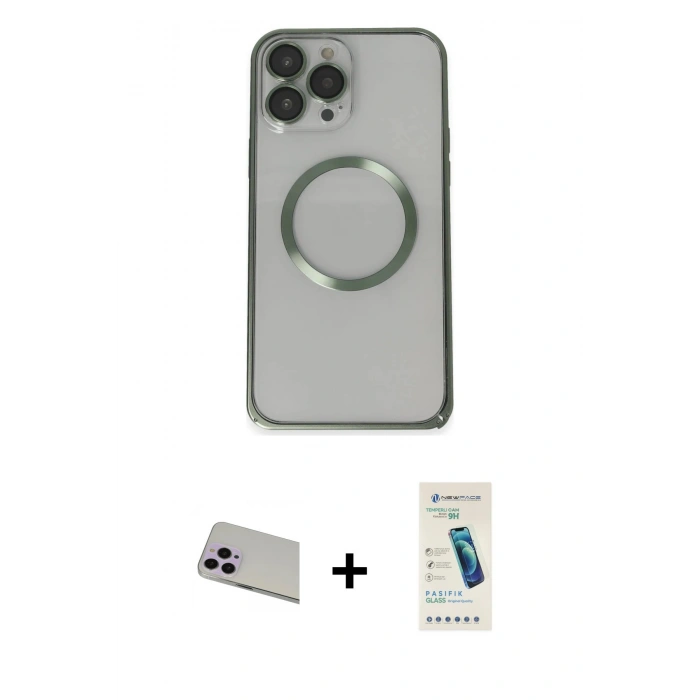 MARSİLYAN™- iPhone 13 Pro Max Kılıf Ahenk Işık Serisi - Şeffaf Pasifik Cam Ekran Koruyucu + Rainbow Kamera Lens Koruma Cam - MR