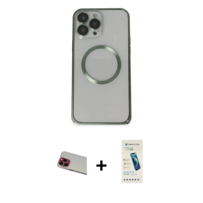 MARSİLYAN™- iPhone 13 Pro Max Kılıf Ahenk Işık Serisi - Şeffaf Pasifik Cam Ekran Koruyucu + Rainbow Kamera Lens Koruma Cam - KI