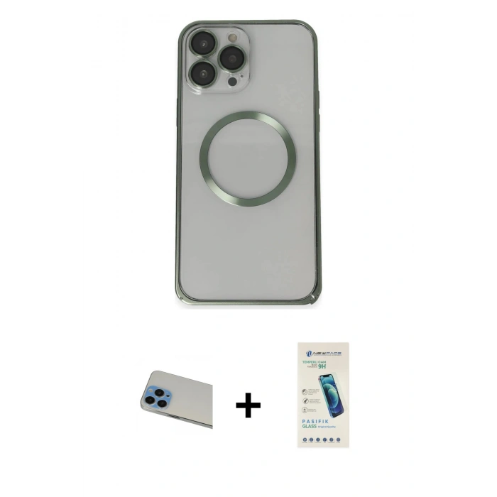 MARSİLYAN™- iPhone 13 Pro Max Kılıf Ahenk Işık Serisi - Şeffaf Pasifik Cam Ekran Koruyucu + Rainbow Kamera Lens Koruma Cam - MI