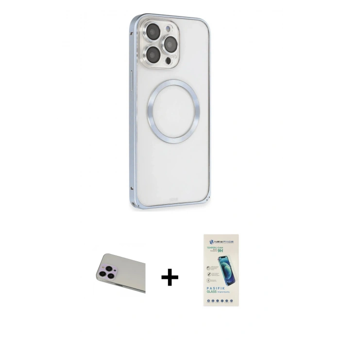 MARSİLYAN™- iPhone 13 Pro Max Kılıf Ahenk Işık Serisi - Şeffaf Pasifik Cam Ekran Koruyucu + Rainbow Kamera Lens Koruma Cam - MR