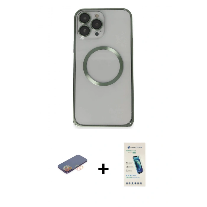 MARSİLYAN™- iPhone 13 Pro Max Kılıf Ahenk Işık Serisi - Şeffaf Pasifik Cam Ekran Koruyucu + Renkli Kamera Lens Koruma Cam - TU
