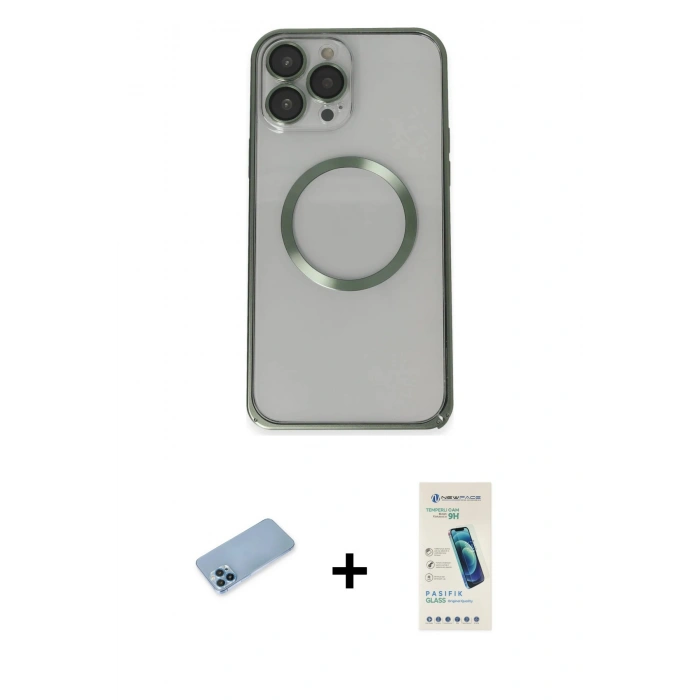 MARSİLYAN™- iPhone 13 Pro Max Kılıf Ahenk Işık Serisi - Şeffaf Pasifik Cam Ekran Koruyucu + Shine Kamera Lens Koruma Cam - MI