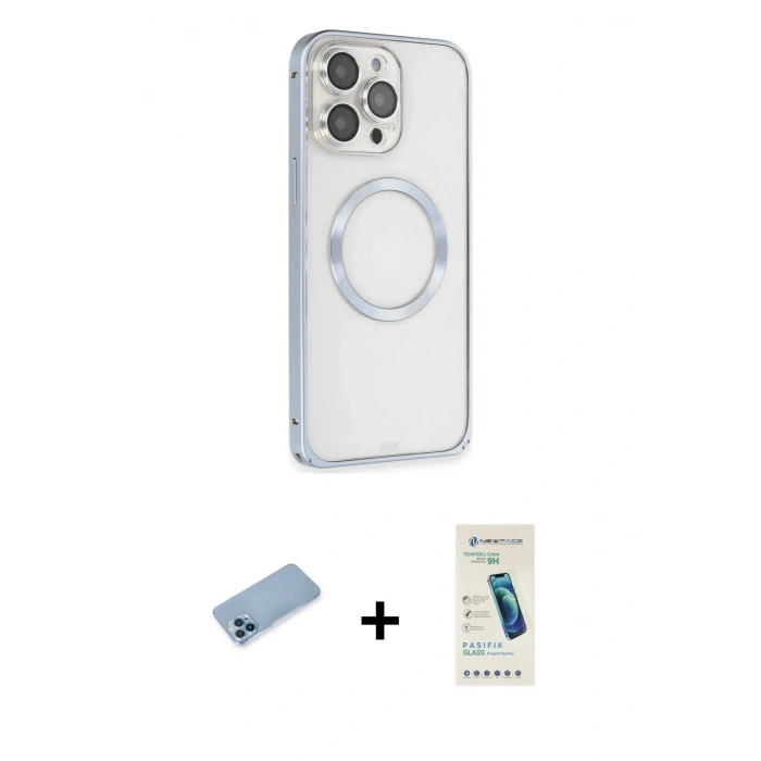 MARSİLYAN™- iPhone 13 Pro Max Kılıf Ahenk Işık Serisi - Şeffaf Pasifik Cam Ekran Koruyucu + Shine Kamera Lens Koruma Cam - MI