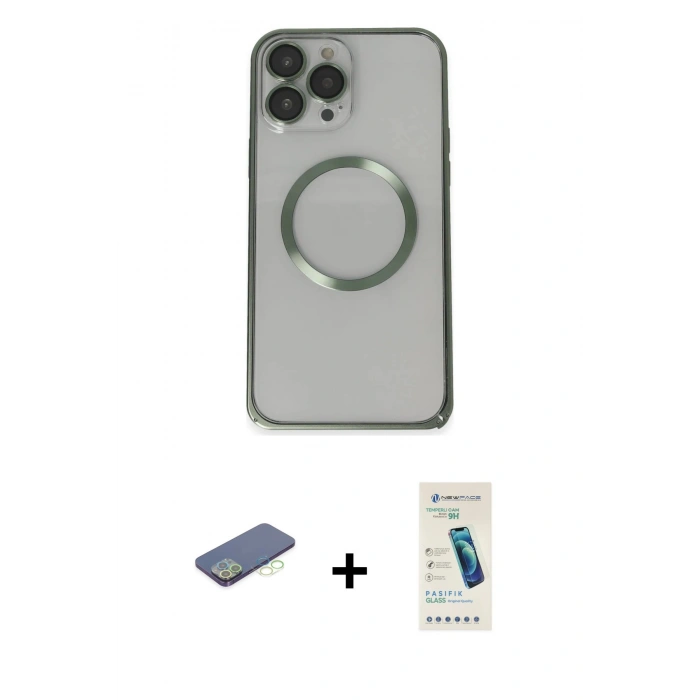 MARSİLYAN™- iPhone 13 Pro Max Kılıf Ahenk Işık Serisi - Şeffaf Pasifik Cam Ekran Koruyucu + Renkli Kamera Lens Koruma Cam - YL