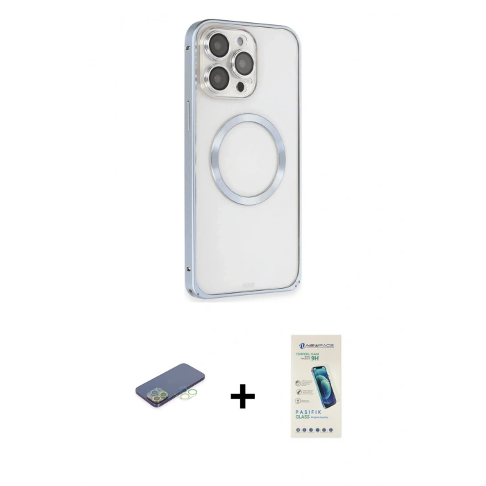 MARSİLYAN™- iPhone 13 Pro Max Kılıf Ahenk Işık Serisi - Şeffaf Pasifik Cam Ekran Koruyucu + Renkli Kamera Lens Koruma Cam - YL