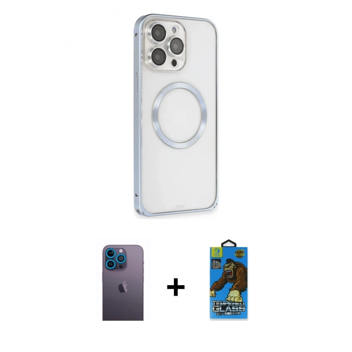 MARSİLYAN™- iPhone 13 Pro Max Kılıf Ahenk Işık Serisi - Siyah 18D Cam Ekran Koruyucu + Neon Fosforlu Kamera Lens - MI