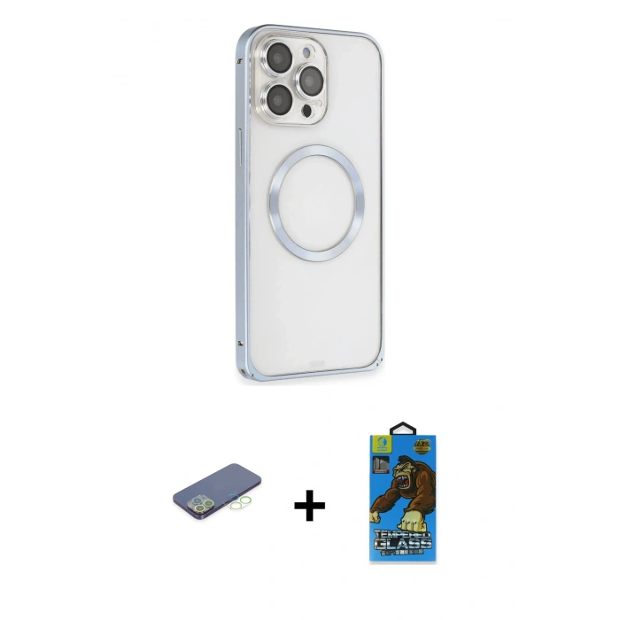 MARSİLYAN™- iPhone 13 Pro Max Kılıf Ahenk Işık Serisi - Siyah 18D Cam Ekran Koruyucu + Renkli Kamera Lens Koruma Cam - YL
