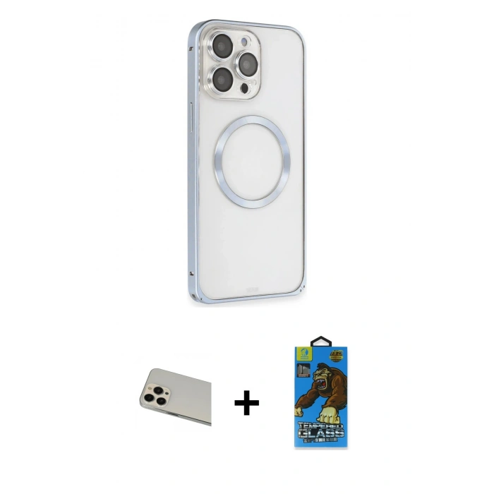 MARSİLYAN™- iPhone 13 Pro Max Kılıf Ahenk Işık Serisi - Siyah 18D Cam Ekran Koruyucu + Rainbow Kamera Lens Koruma Cam - REGD