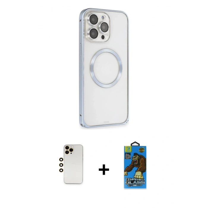 MARSİLYAN™- iPhone 13 Pro Max Kılıf Ahenk Işık Serisi - Siyah 18D Cam Ekran Koruyucu + Shine Kamera Lens - GD