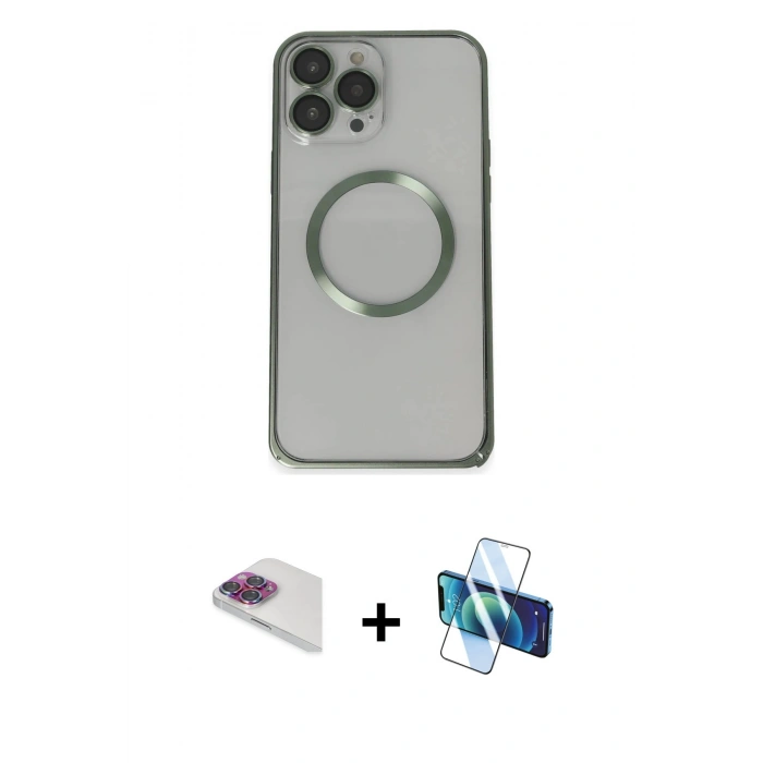 MARSİLYAN™- iPhone 13 Pro Max Kılıf Ahenk Işık Serisi - Siyah 3D Antistatik Cam Ekran Koruyucu + Pers Alüminyum Kamera Lens - GI