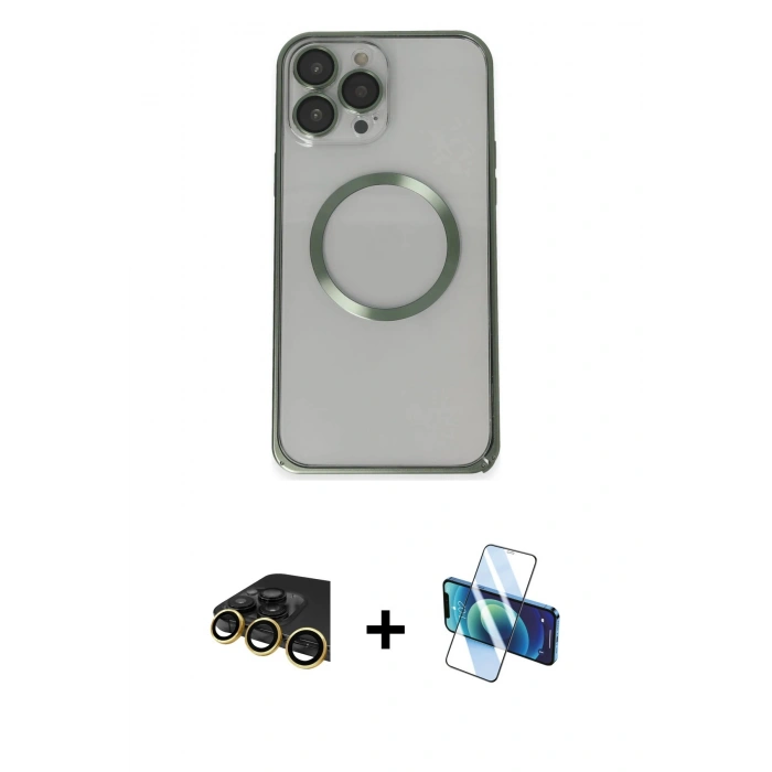 MARSİLYAN™- iPhone 13 Pro Max Kılıf Ahenk Işık Serisi - Siyah 3D Antistatik Cam Ekran Koruyucu + Raze Metal Kamera Lens - GD