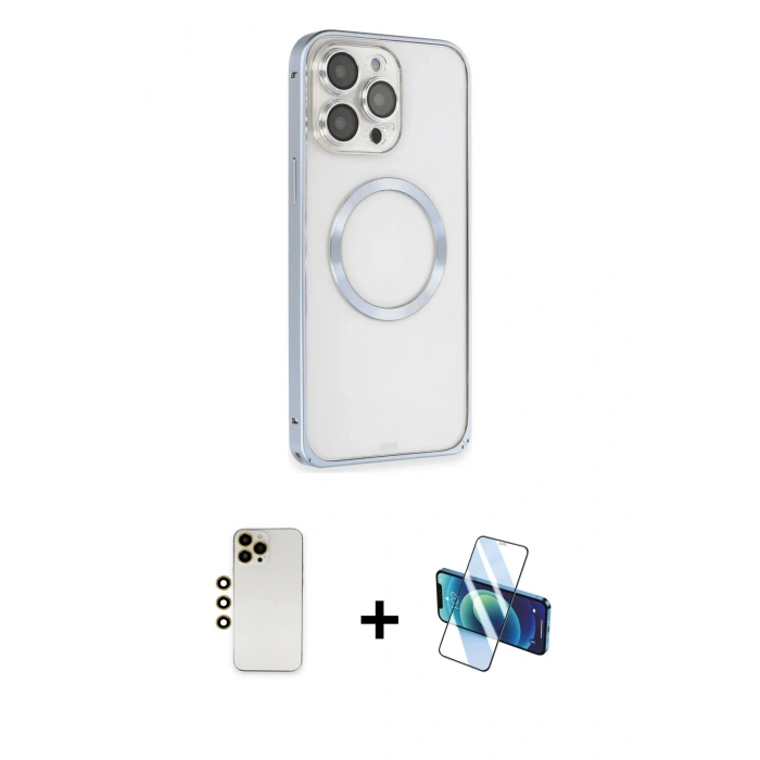 MARSİLYAN™- iPhone 13 Pro Max Kılıf Ahenk Işık Serisi - Siyah 3D Antistatik Cam Ekran Koruyucu + Shine Kamera Lens - GD