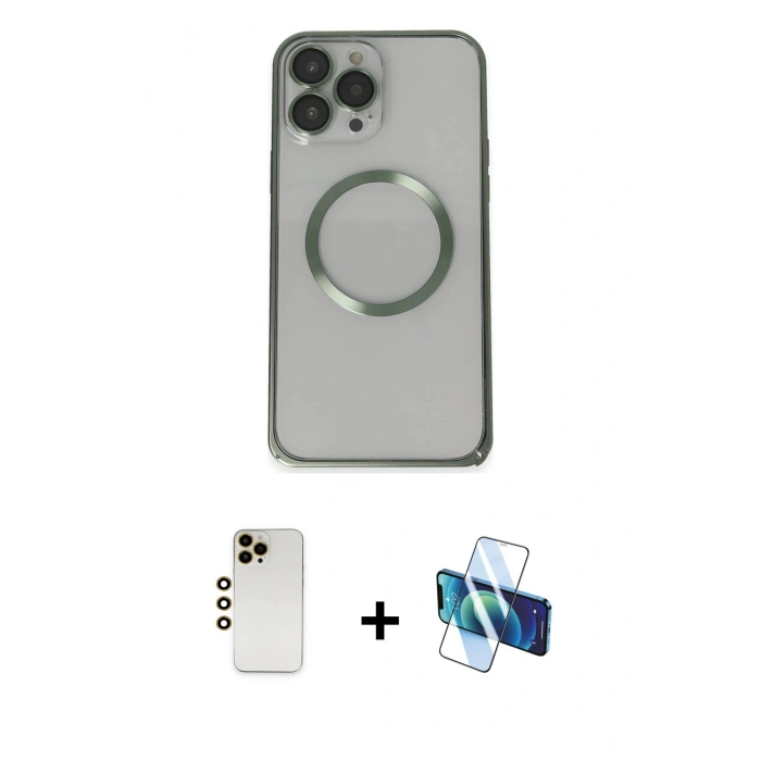 MARSİLYAN™- iPhone 13 Pro Max Kılıf Ahenk Işık Serisi - Siyah 3D Antistatik Cam Ekran Koruyucu + Shine Kamera Lens - GD