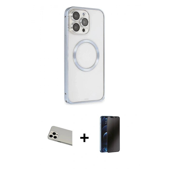 MARSİLYAN™- iPhone 13 Pro Max Kılıf Ahenk Işık Serisi - Siyah 3D Antistatik Hayalet Cam Ekran Koruyucu + Rainbow Kamera Lens Koruma Cam - BZ