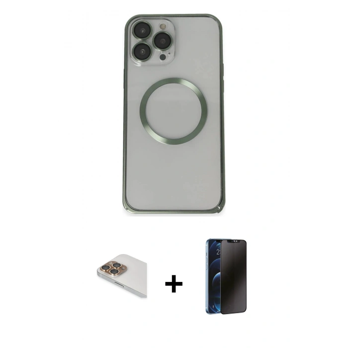MARSİLYAN™- iPhone 13 Pro Max Kılıf Ahenk Işık Serisi - Siyah 3D Antistatik Hayalet Cam Ekran Koruyucu + Pers Alüminyum Kamera Lens - GD