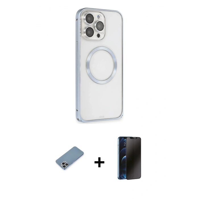 MARSİLYAN™- iPhone 13 Pro Max Kılıf Ahenk Işık Serisi - Siyah 3D Antistatik Hayalet Cam Ekran Koruyucu + Shine Kamera Lens Koruma Cam - GI