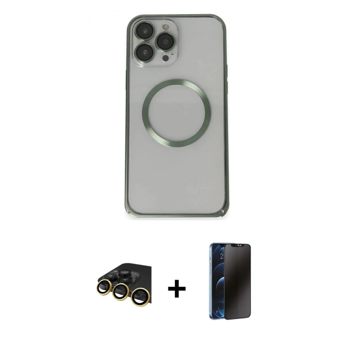 MARSİLYAN™- iPhone 13 Pro Max Kılıf Ahenk Işık Serisi - Siyah 3D Antistatik Hayalet Cam Ekran Koruyucu + Raze Metal Kamera Lens - GD