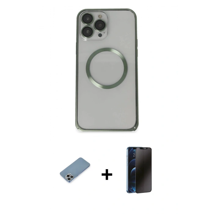 MARSİLYAN™- iPhone 13 Pro Max Kılıf Ahenk Işık Serisi - Siyah 3D Antistatik Hayalet Cam Ekran Koruyucu + Shine Kamera Lens Koruma Cam - GI