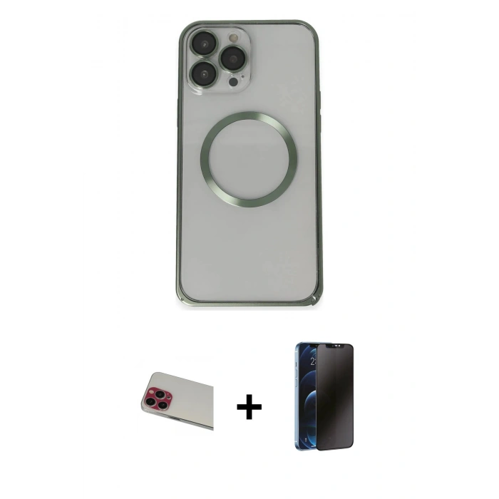 MARSİLYAN™- iPhone 13 Pro Max Kılıf Ahenk Işık Serisi - Siyah 3D Antistatik Hayalet Cam Ekran Koruyucu + Rainbow Kamera Lens Koruma Cam - KI