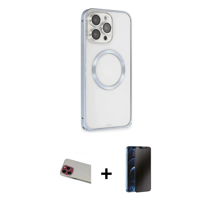 MARSİLYAN™- iPhone 13 Pro Max Kılıf Ahenk Işık Serisi - Siyah 3D Antistatik Hayalet Cam Ekran Koruyucu + Rainbow Kamera Lens Koruma Cam - KI