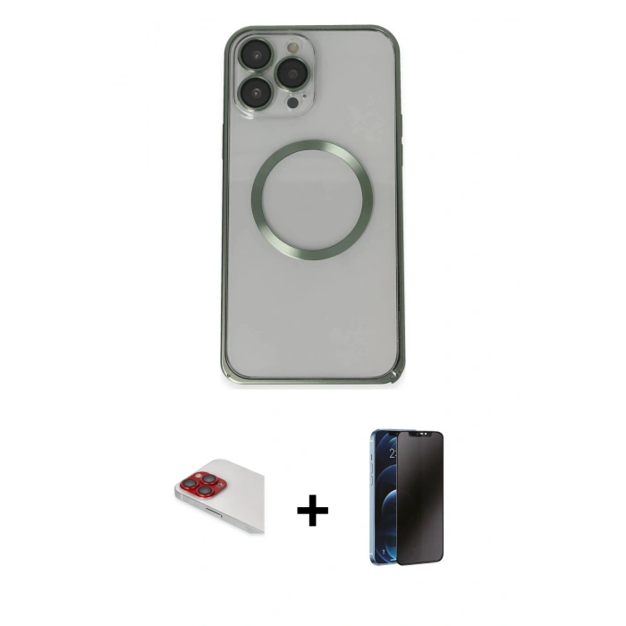 MARSİLYAN™- iPhone 13 Pro Max Kılıf Ahenk Işık Serisi - Siyah 3D Antistatik Hayalet Cam Ekran Koruyucu + Pers Alüminyum Kamera Lens - KI
