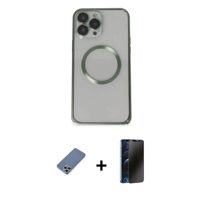 MARSİLYAN™- iPhone 13 Pro Max Kılıf Ahenk Işık Serisi - Siyah 3D Antistatik Hayalet Cam Ekran Koruyucu + Metal Kamera Lens Koruma Cam - AKYL