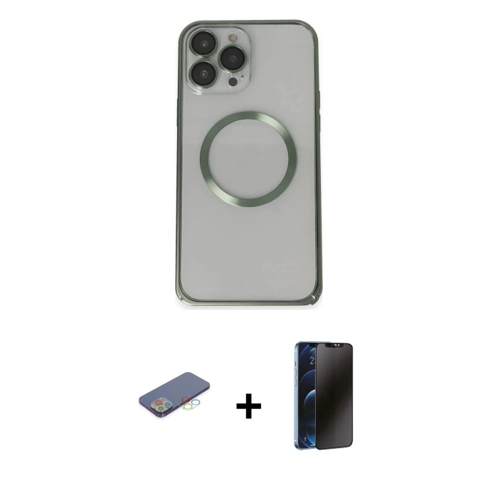 MARSİLYAN™- iPhone 13 Pro Max Kılıf Ahenk Işık Serisi - Siyah 3D Antistatik Hayalet Cam Ekran Koruyucu + Renkli Kamera Lens Koruma Cam - MI