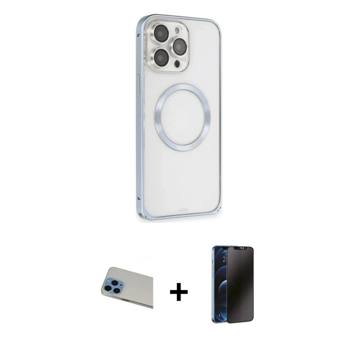 MARSİLYAN™- iPhone 13 Pro Max Kılıf Ahenk Işık Serisi - Siyah 3D Antistatik Hayalet Cam Ekran Koruyucu + Rainbow Kamera Lens Koruma Cam - MI