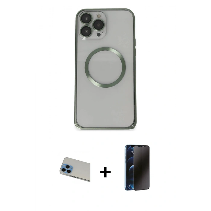 MARSİLYAN™- iPhone 13 Pro Max Kılıf Ahenk Işık Serisi - Siyah 3D Antistatik Hayalet Cam Ekran Koruyucu + Rainbow Kamera Lens Koruma Cam - MI