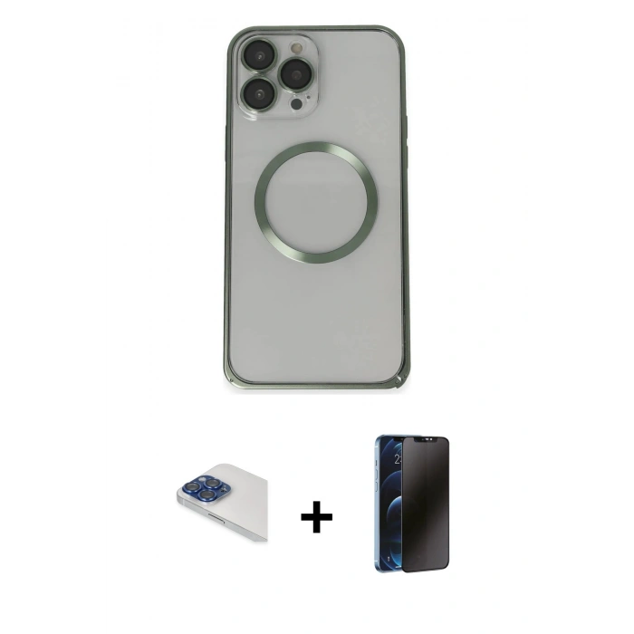 MARSİLYAN™- iPhone 13 Pro Max Kılıf Ahenk Işık Serisi - Siyah 3D Antistatik Hayalet Cam Ekran Koruyucu + Pers Alüminyum Kamera Lens - LT