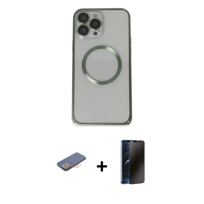 MARSİLYAN™- iPhone 13 Pro Max Kılıf Ahenk Işık Serisi - Siyah 3D Antistatik Hayalet Cam Ekran Koruyucu + Renkli Kamera Lens Koruma Cam - PE