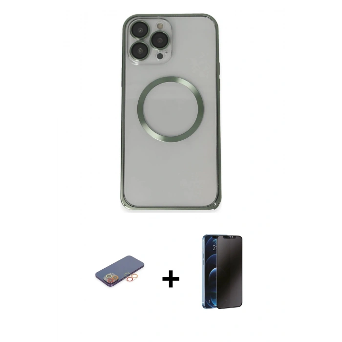 MARSİLYAN™- iPhone 13 Pro Max Kılıf Ahenk Işık Serisi - Siyah 3D Antistatik Hayalet Cam Ekran Koruyucu + Renkli Kamera Lens Koruma Cam - TU