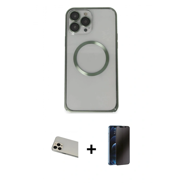 MARSİLYAN™- iPhone 13 Pro Max Kılıf Ahenk Işık Serisi - Siyah 3D Antistatik Hayalet Cam Ekran Koruyucu + Rainbow Kamera Lens Koruma Cam - REGD