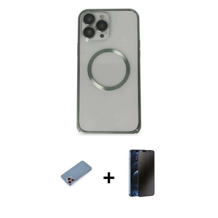 MARSİLYAN™- iPhone 13 Pro Max Kılıf Ahenk Işık Serisi - Siyah 3D Antistatik Hayalet Cam Ekran Koruyucu + Shine Kamera Lens Koruma Cam - PE