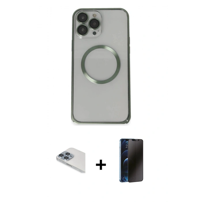 MARSİLYAN™- iPhone 13 Pro Max Kılıf Ahenk Işık Serisi - Siyah 3D Antistatik Hayalet Cam Ekran Koruyucu + Pers Alüminyum Kamera Lens - SABE