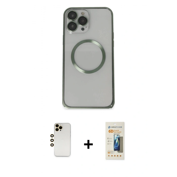 MARSİLYAN™- iPhone 13 Pro Max Kılıf Ahenk Işık Serisi - Siyah 6D Mat Seramik Hayalet Nano Ekran Koruyucu + Shine Kamera Lens - GD