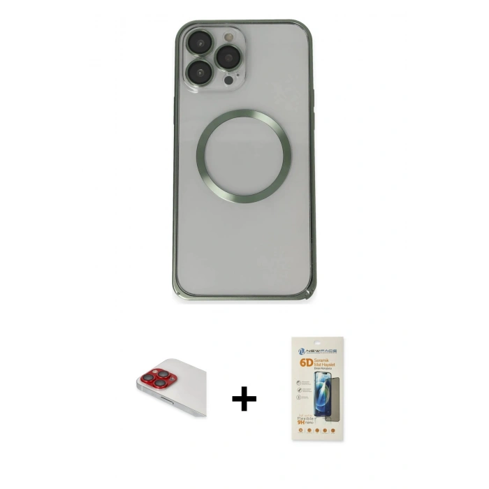 MARSİLYAN™- iPhone 13 Pro Max Kılıf Ahenk Işık Serisi - Siyah 6D Mat Seramik Hayalet Nano Ekran Koruyucu + Pers Alüminyum Kamera Lens - KI