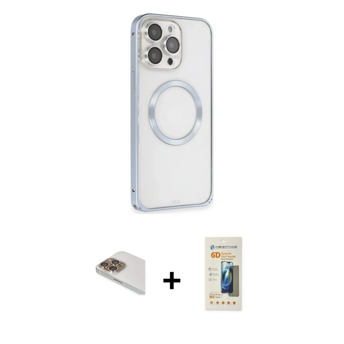 MARSİLYAN™- iPhone 13 Pro Max Kılıf Ahenk Işık Serisi - Siyah 6D Mat Seramik Hayalet Nano Ekran Koruyucu + Pers Alüminyum Kamera Lens - GD