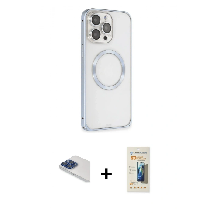 MARSİLYAN™- iPhone 13 Pro Max Kılıf Ahenk Işık Serisi - Siyah 6D Mat Seramik Hayalet Nano Ekran Koruyucu + Pers Alüminyum Kamera Lens - LT