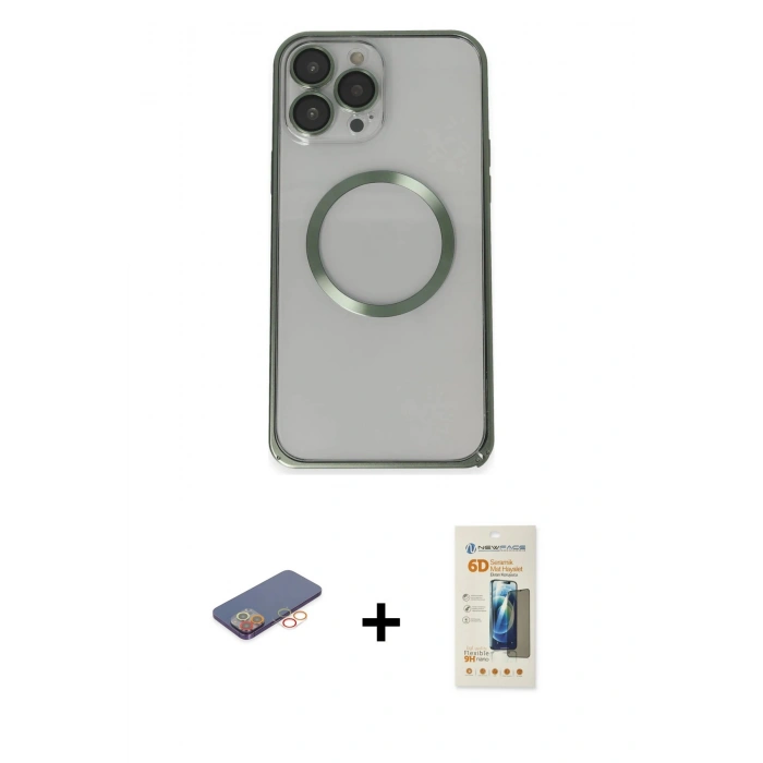 MARSİLYAN™- iPhone 13 Pro Max Kılıf Ahenk Işık Serisi - Siyah 6D Mat Seramik Hayalet Nano Ekran Koruyucu + Renkli Kamera Lens Koruma Cam - TU
