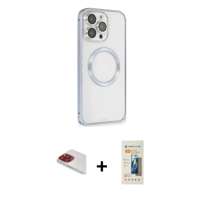 MARSİLYAN™- iPhone 13 Pro Max Kılıf Ahenk Işık Serisi - Siyah 6D Mat Seramik Hayalet Nano Ekran Koruyucu + Pers Alüminyum Kamera Lens - KI