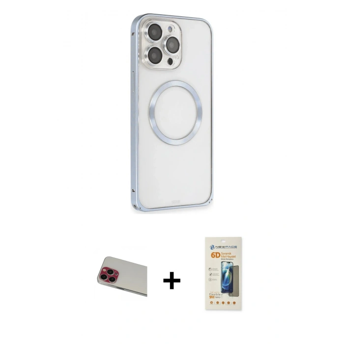 MARSİLYAN™- iPhone 13 Pro Max Kılıf Ahenk Işık Serisi - Siyah 6D Mat Seramik Hayalet Nano Ekran Koruyucu + Rainbow Kamera Lens Koruma Cam - KI