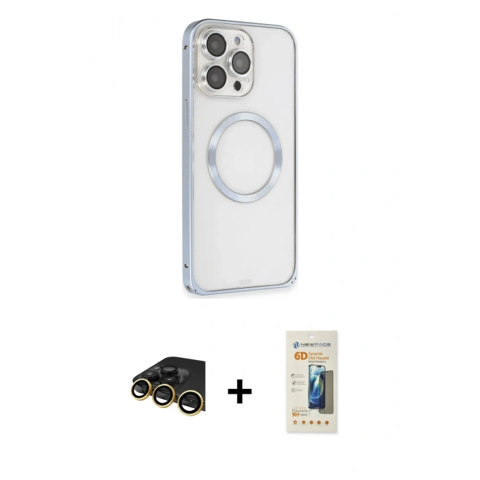 MARSİLYAN™- iPhone 13 Pro Max Kılıf Ahenk Işık Serisi - Siyah 6D Mat Seramik Hayalet Nano Ekran Koruyucu + Raze Metal Kamera Lens - GD