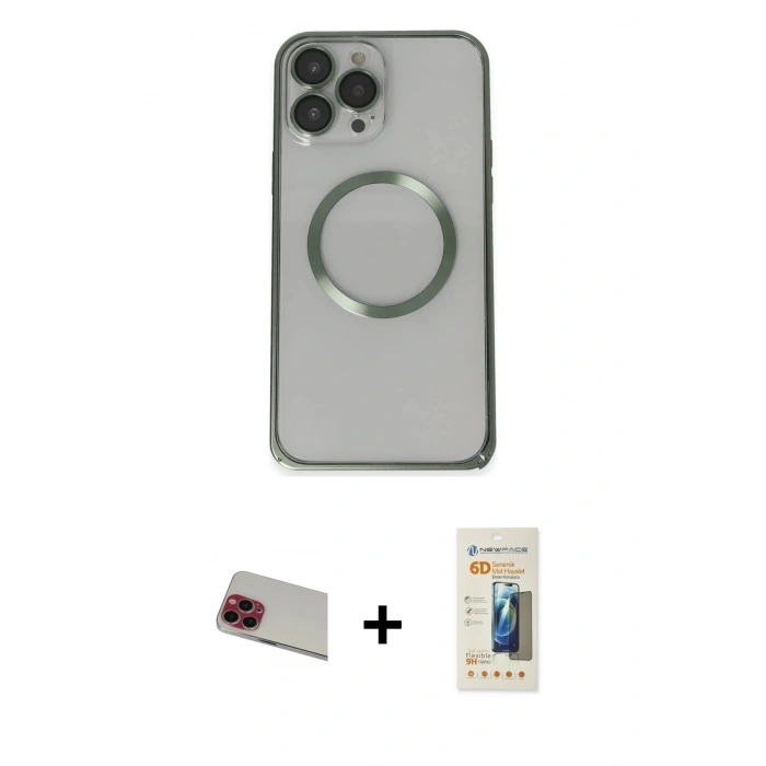 MARSİLYAN™- iPhone 13 Pro Max Kılıf Ahenk Işık Serisi - Siyah 6D Mat Seramik Hayalet Nano Ekran Koruyucu + Rainbow Kamera Lens Koruma Cam - KI