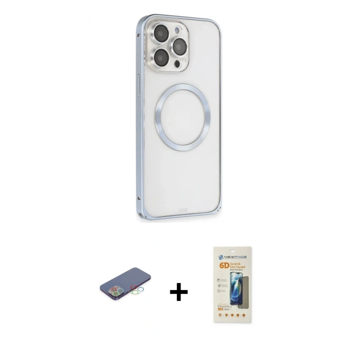 MARSİLYAN™- iPhone 13 Pro Max Kılıf Ahenk Işık Serisi - Siyah 6D Mat Seramik Hayalet Nano Ekran Koruyucu + Renkli Kamera Lens Koruma Cam - MI