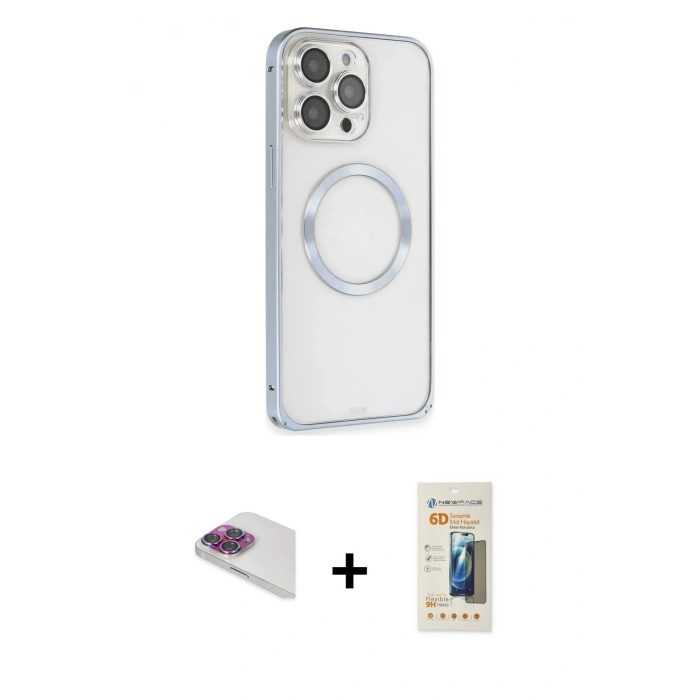 MARSİLYAN™- iPhone 13 Pro Max Kılıf Ahenk Işık Serisi - Siyah 6D Mat Seramik Hayalet Nano Ekran Koruyucu + Pers Alüminyum Kamera Lens - GI