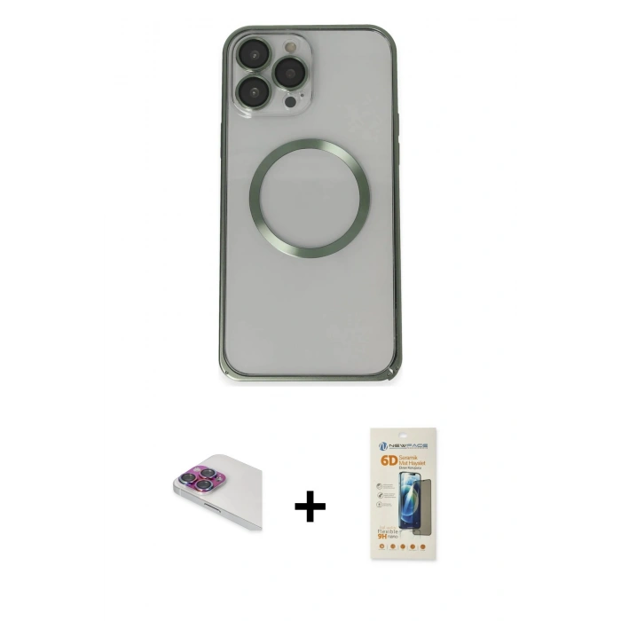 MARSİLYAN™- iPhone 13 Pro Max Kılıf Ahenk Işık Serisi - Siyah 6D Mat Seramik Hayalet Nano Ekran Koruyucu + Pers Alüminyum Kamera Lens - GI